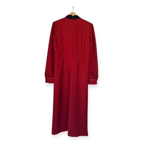 Coach 1941 Red Silk Bow Neck Long Sleeve Midi Dress Size 8 Vintage Style Runway - Picture 4 of 11